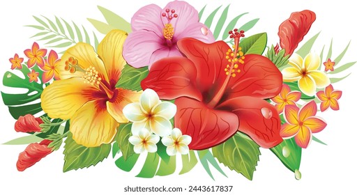 Arrangement from hibiscus flowers and leaf