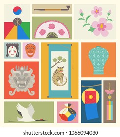 The arrangement Korean traditional symbols  vector illustration flat design