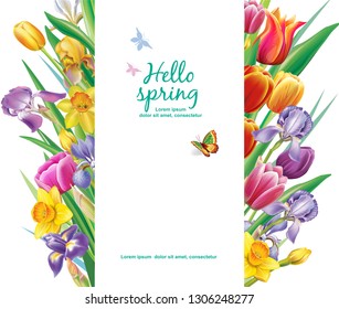 Arrangement with multicolor spring flowers 