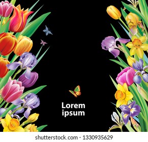 Arrangement with multicolor spring flowers 