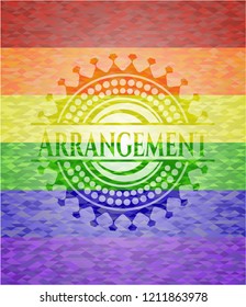 Arrangement on mosaic background with the colors of the LGBT flag