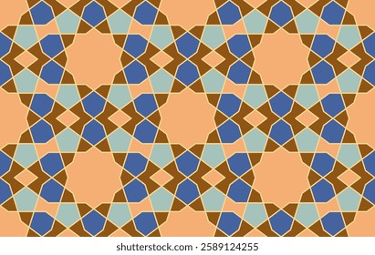 arrangement of pentagon, kite and rhombus with Midnight Blue, tan, brown and gold color.