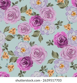 arrangement of purple flowers and leaves on a beige green background