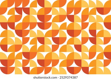 Organização de peças de círculo quarto em vermelho, laranja e amarelo cores no fundo branco. Fundo abstrato do padrão geométrico.