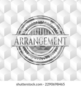 Arrangement realistic grey emblem with cube white background. 