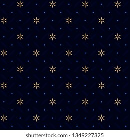 Arrangement of tiny flowers and pretty diamonds. Folk floral motif basket weave pattern. Soft light luminous navy blue melange texture. Elegant print block for apparel textile, wear fabric, garment.