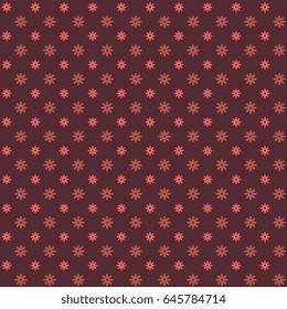 Arrangement of tiny flowers. Vintage indian floral pattern. Pink on burgundy all over folk design. Cloth fabric, decorative paper print, apparel textile, chintz, linen, flannel.