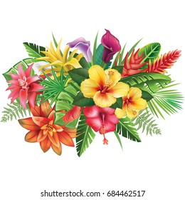 Set Bouquets Tropical Flowers Hibiscus Summer Stock Vector (Royalty ...