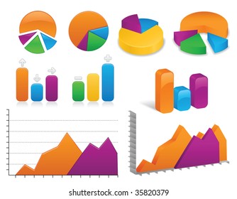 Arrangement Of Vibrantly Colored Charts And Graphs, Both In 2D And 3D Styles