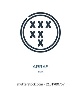 icono de línea delgada de arras. construcción, iconos lineales de la ciudad a partir del concepto de coser símbolo de contorno aislado. Elemento de símbolo de ilustración vectorial para diseño web y aplicaciones.