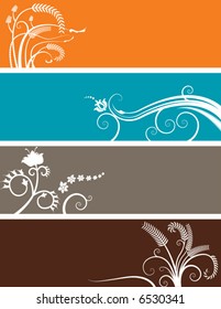 An array of abstract floral web banners in assorted colors