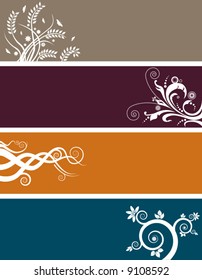 An array of abstract floral web banners in assorted colors