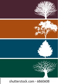 An array of abstract tree web banners in assorted colors