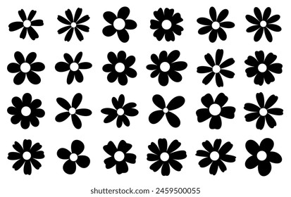 An array of black floral silhouettes stands out with simplistic elegance on a clean white background, creating a timeless design.