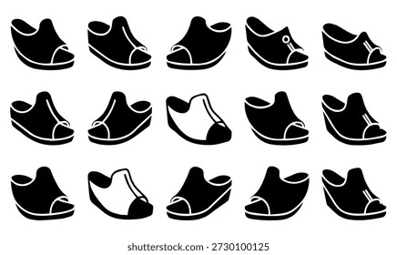 Array of Black Silhouette Open-Toe Mules and Clogs - Vector Women's Casual Footwear