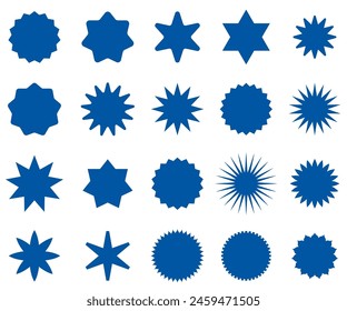 An array of blue badge and label designs with a variety of edges, suitable for logos, stickers, and emblems.