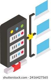 Array database management systems isometric Concept, load balancing Vector Icon Design, Big data Symbol, Business intelligence Sign,Web hosting and Data Center Stock Illustration