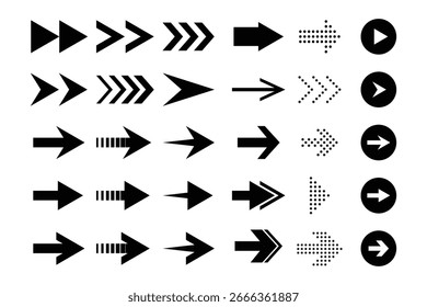 An array of diverse black arrow icons pointing in various directions.