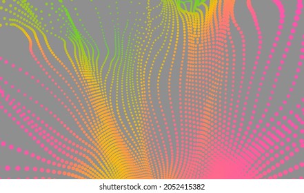 Array with dynamic emitted particles. 3d technology style. Abstract background. Vector illustration.