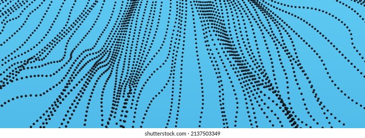 Array with dynamic emitted particles. 3d technology style. Abstract background. Vector illustration.