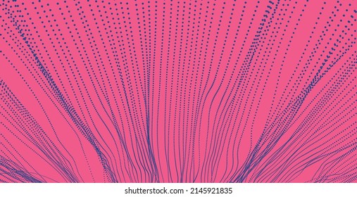 Array with dynamic emitted particles. 3d technology style. Abstract background. Vector illustration.