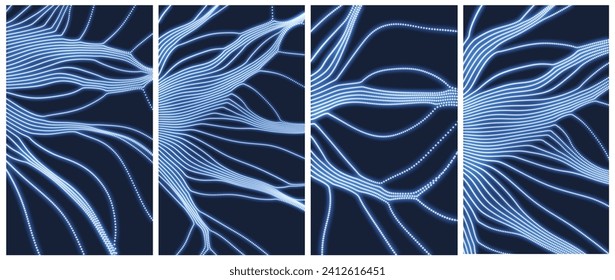 Array with dynamic emitted particles. 3d technology style. Abstract background. Vector illustration.