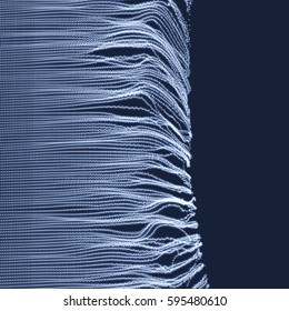 Array with Dynamic Emitted Particles. 3D Technology Style. A Glowing Grid. Abstract Background. Vector Illustration.  