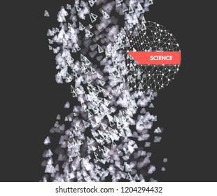 Array with dynamic emitted particles. Abstract background. Bokeh effect. Motion vector illustration.