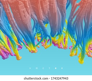 Array with dynamic emitted particles.  Abstract background. 3d vector illustration.