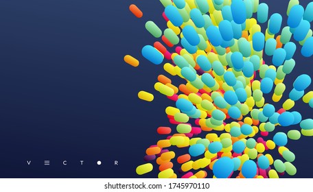 Array with dynamic emitted particles. Abstract background. 3d vector illustration.