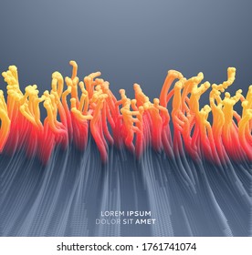 Array with dynamic emitted particles.  Abstract background. 3d vector illustration.