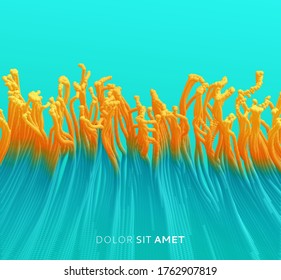 Array with dynamic emitted particles.  Abstract background. 3d vector illustration.