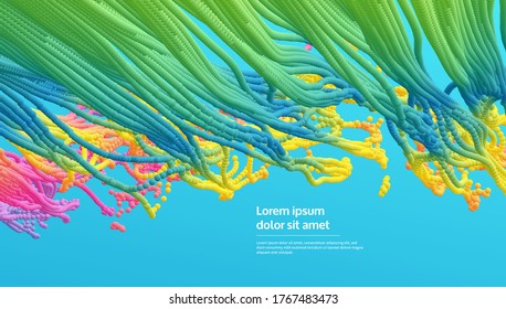 Array with dynamic emitted particles.  Abstract background. 3d vector illustration.
