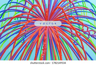Array with dynamic emitted particles.  Abstract background. 3d vector illustration.