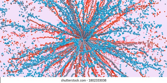 Array with dynamic emitted particles.  Abstract background. 3d vector illustration.