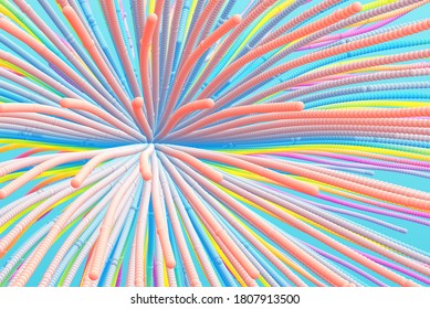 Array with dynamic emitted particles.  Abstract background. 3d vector illustration.