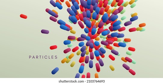 Array with dynamic emitted particles. Abstract background. 3d vector illustration.