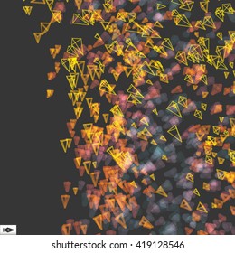 Array with Dynamic Emitted Particles. Abstract Background. Bokeh Effect. Motion Vector illustration. 