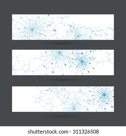 Array with dynamic emitted particles, atom, dot. 