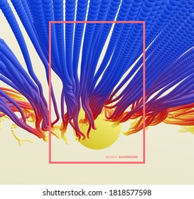 Array with dynamic emitted particles. Cover design template. Background with place for your text.  3d vector illustration.