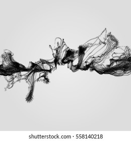 Array with Dynamic Emitted Particles. Flowing Particle Waves. Abstract Science or Technology Background. Graphic Design. Motion Vector Illustration.