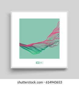 Array with Dynamic Emitted Particles. Flowing Particle Waves. Textbook, booklet or notebook mockup. Business brochure. Cover design template. Generative art. Vector Illustration. 