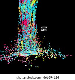 Array with dynamic emitted particles. Futuristic design. Abstract background. Vector illustration. 