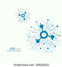 Array with dynamic emitted particles. Node molecule structure. Science and connection concept. 