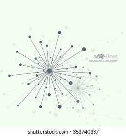 Array with dynamic emitted particles. Node molecule structure. Science and connection concept. 