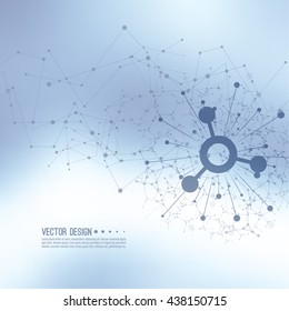 Array with dynamic emitted particles. Node molecule structure. Science and connection concept. 