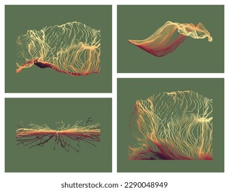 Array with dynamic emitted particles. Science or technology background. Network illustration. 3D grid surface. Design for banner, flyer, poster, cover or brochure.