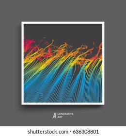 Array with Dynamic Emitted Particles. Textbook, booklet or notebook mockup. Cover design template. Generative art. Vector Illustration. 