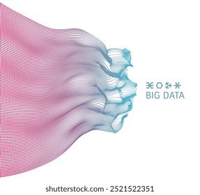 Anordnung mit dynamisch emittierten Teilchen. Imitation von Wassersplash. Abstrakter Hintergrund. Cover-Entwurfsvorlage. Big Data. 3D-Illustration für Broschüre, Poster, Präsentation, Flyer oder Banner.