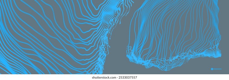 Matriz con partículas emitidas dinámicas. Imitación de salpicaduras de agua. Fondo Abstractas con partículas dinámicas. Ilustración vectorial 3D para folleto, póster, presentación, volante o Anuncio.